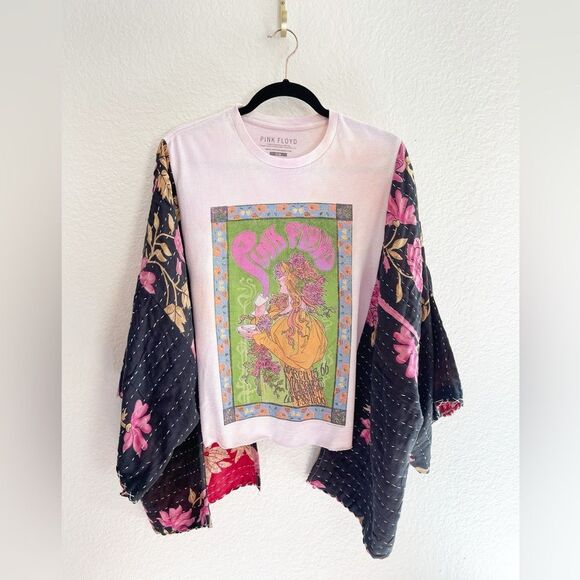 Up cycled Kimonos!  Pink Floyd, Nirvana Kantha Patchwork with graphic band T’s. - Picture 2 of 16